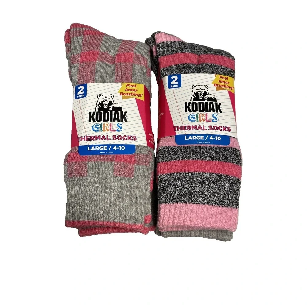 kodiak girls thermal creek socks 4 pairs 2 packs‎ size large 4 - 10